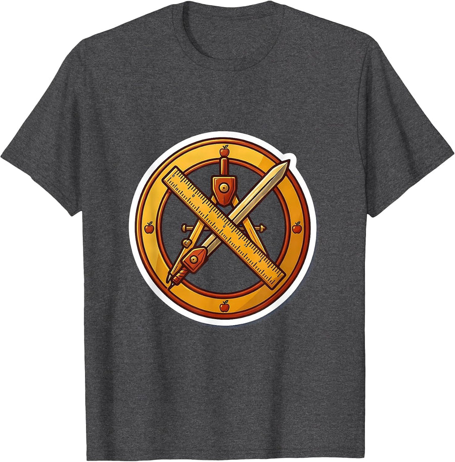 Men's 4th Grade Teacher Ruler and Compass Crossed Design T-Shirt - Dark Heather Grey
