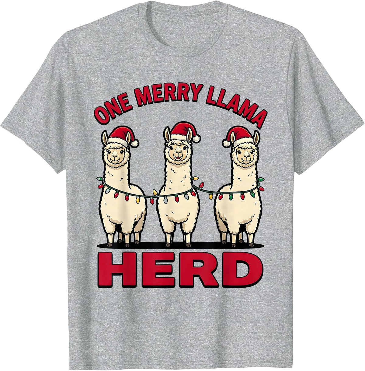 Men's One Merry Llama Herd Funny Llama Lover Christmas Humor T-Shirt - Heather Grey