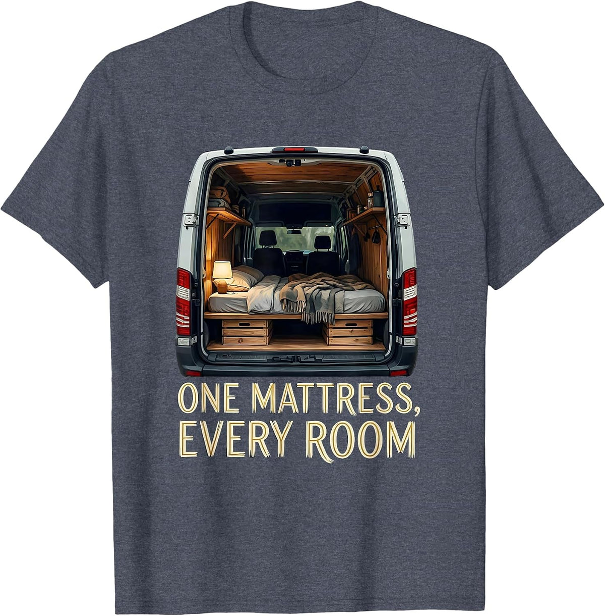 One Mattress Every Room Vintage Van Life Nomad Road-Trip T-Shirt - Heather Blue
