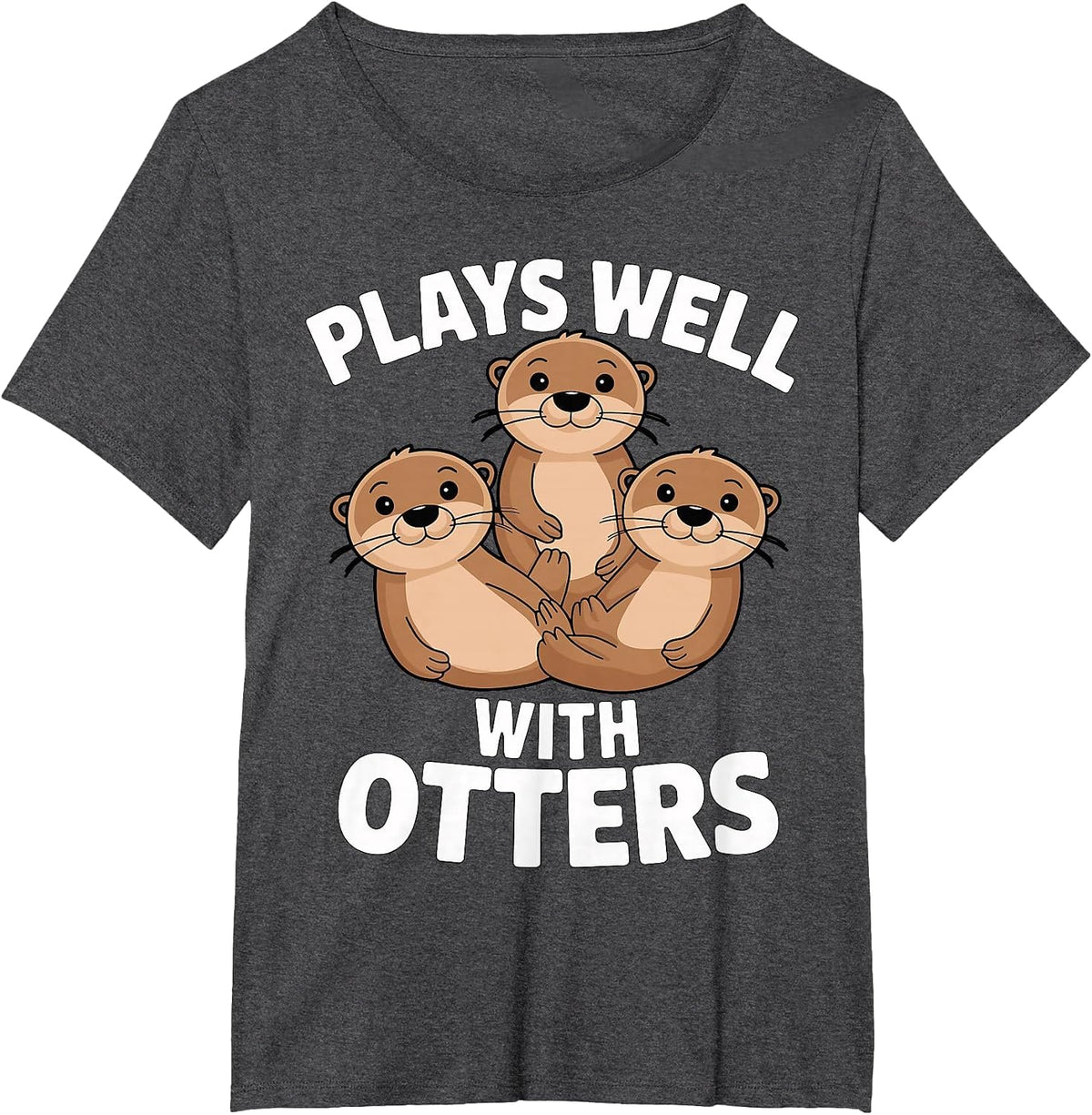Plays Well with Otters Sea Otter T-Shirt - Dark Heather Grey