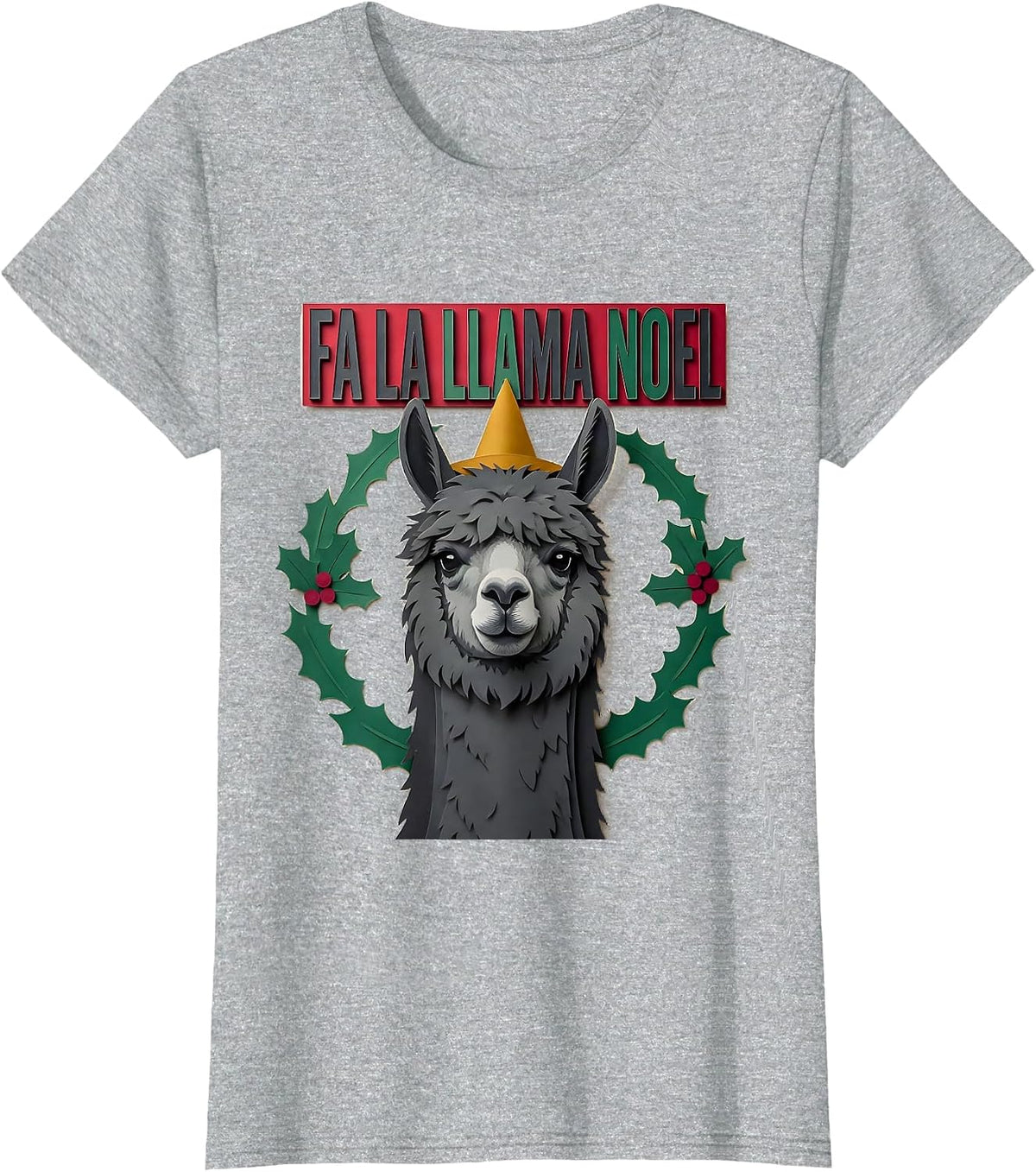 Women's Fa La Llama Noel Funny Llama Christmas Animal Lover Gift T-Shirt - Heather Grey