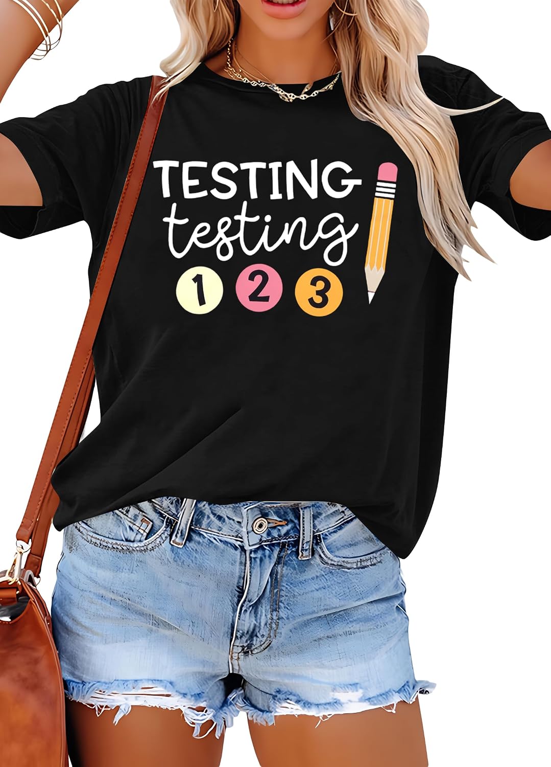 Testing Shirts for Teachers Women Last Day of School Graphic Tees - Black
