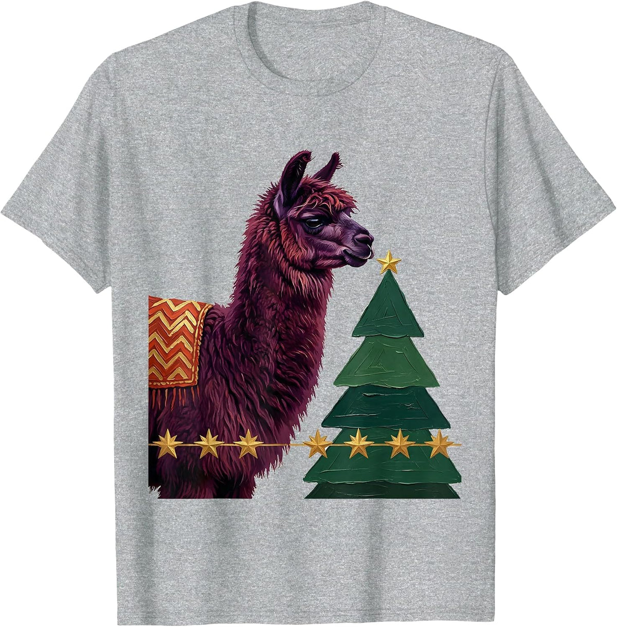 Men's Llama Christmas Broad Side-Profile Animal Lover Holiday T-Shirt - Heather Grey