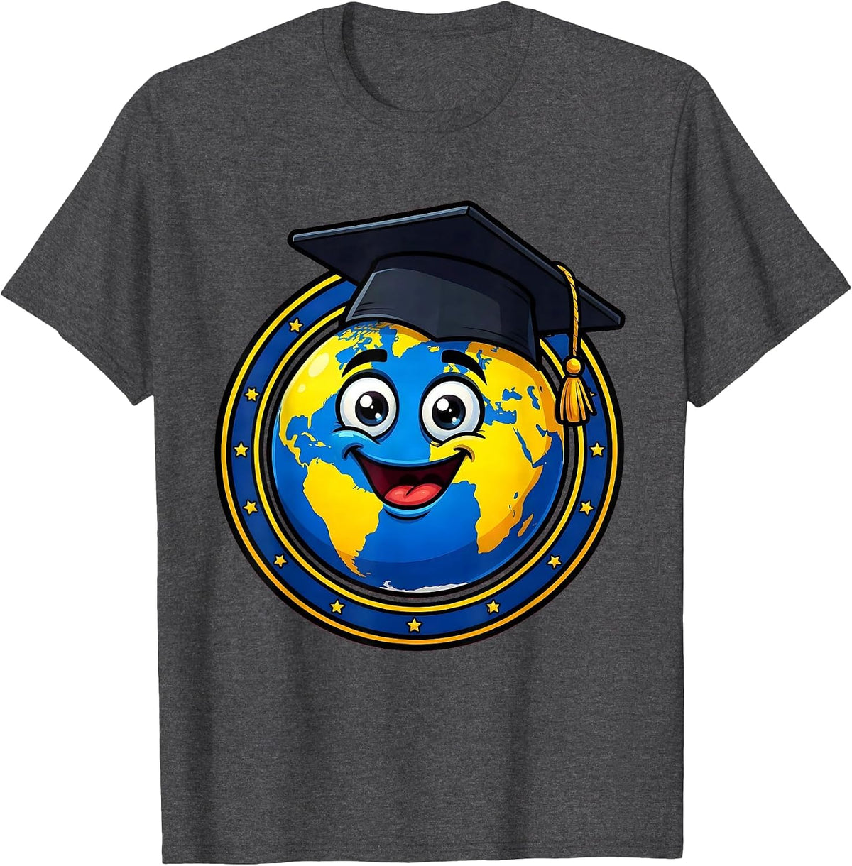 Men's 5th Grade Teacher Globe Graduation Cap Graphic T-Shirt - Dark Heather Grey