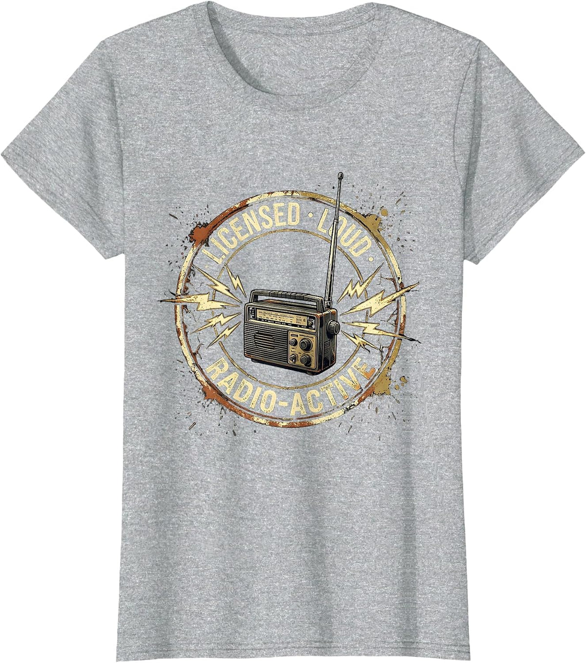Licensed, Loud & Radio-Active Vintage Ham Radio Design T-Shirt - Heather Grey