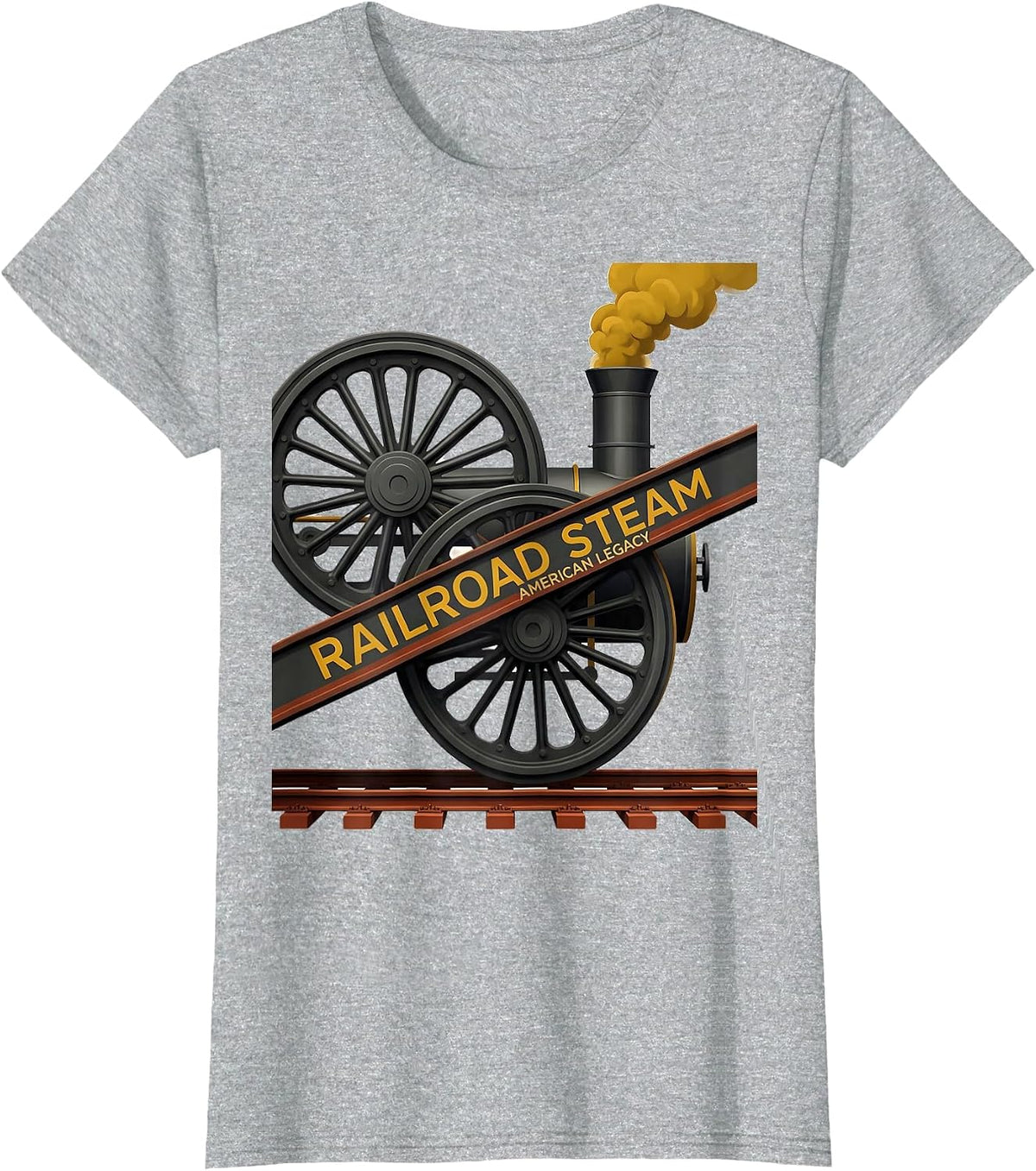 Railroad Steam, American Legacy Midcentury Modern Train T-Shirt - Heather Grey