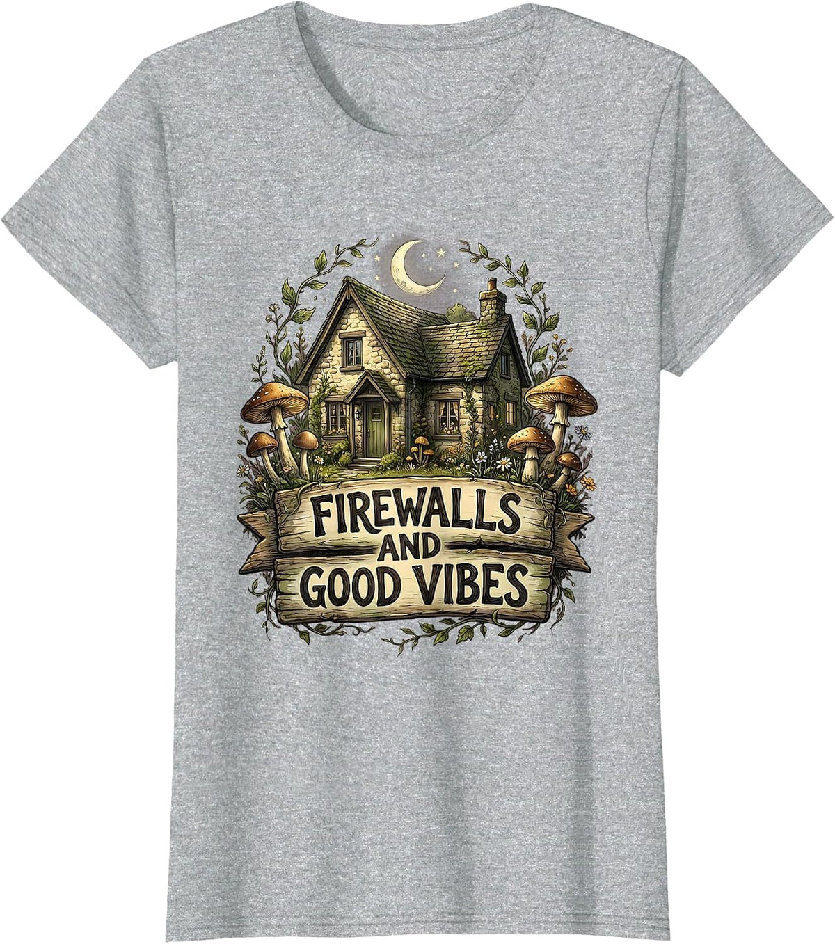 Firewalls and Good Vibes Cybersecurity Design T-Shirt - Heather Grey