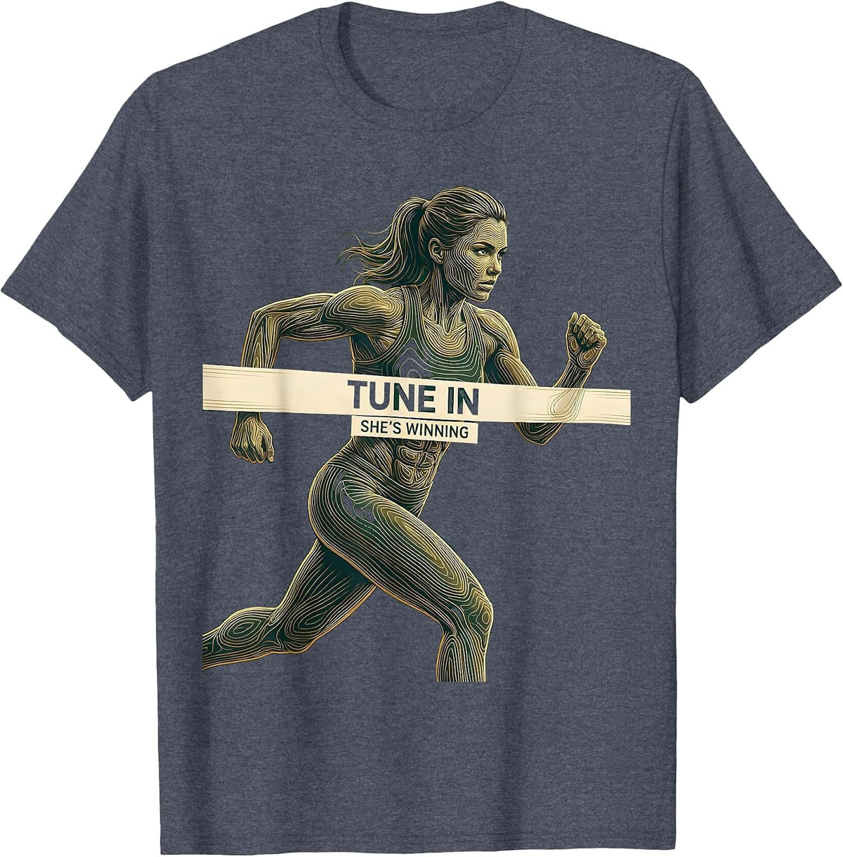 Tune In She's Winning Sports Fan Graphic Design T-Shirt - Heather Blue