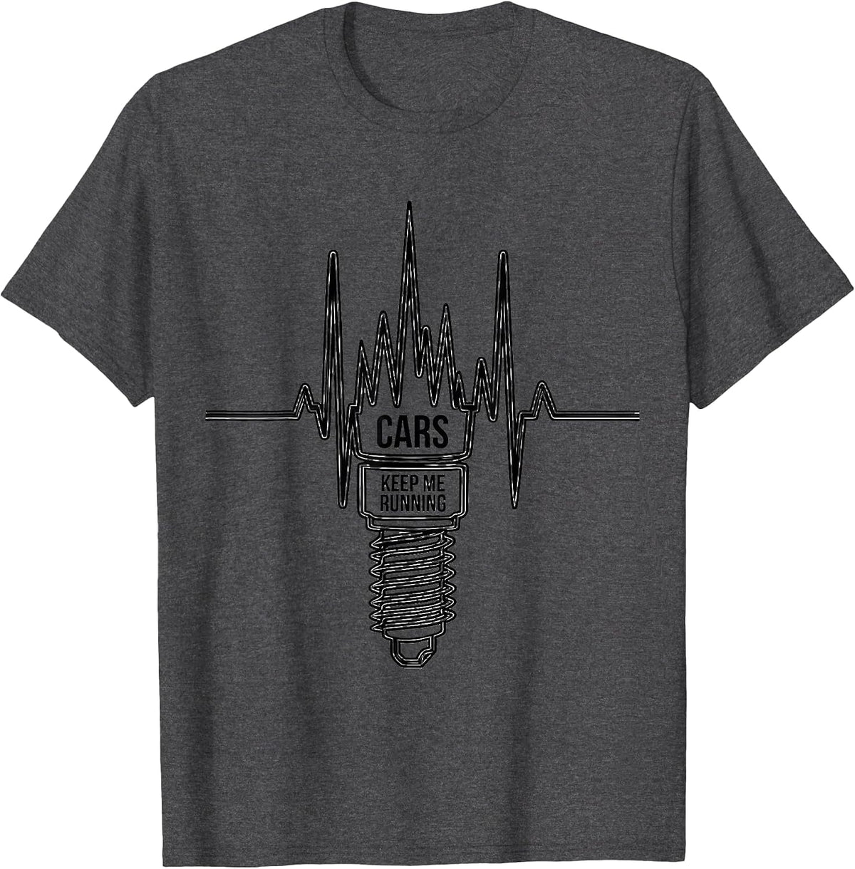 Cars Keep Me Running Funny Car Guy Auto Mechanic Heartbeat T-Shirt - Dark Heather Grey