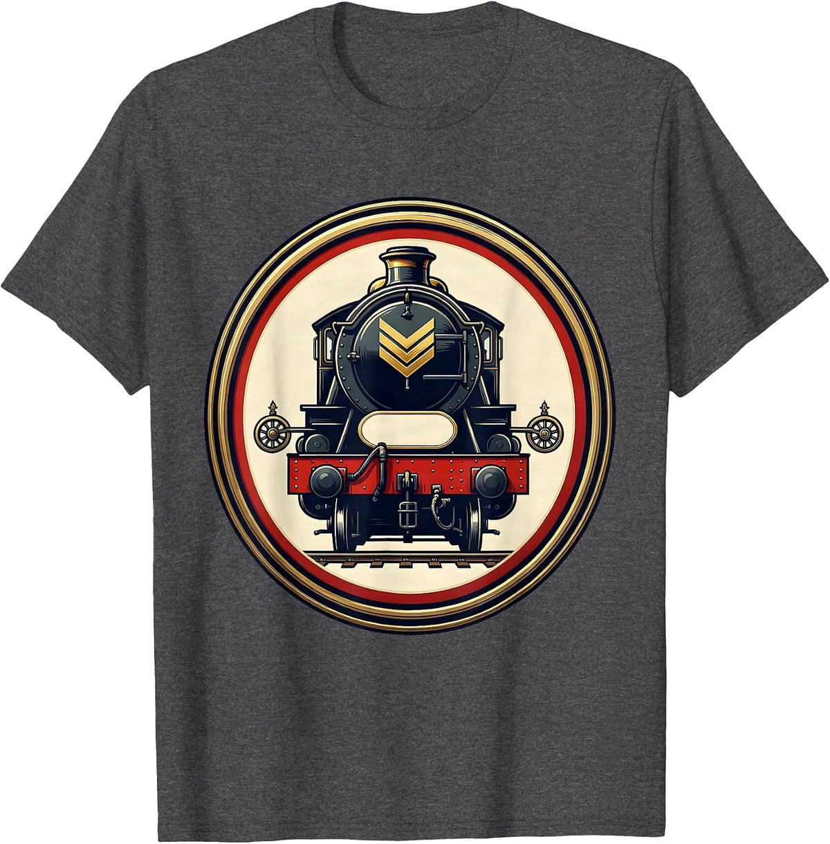 Steam Locomotive Badge Vintage Train Enthusiast Gift T-Shirt - Dark Heather Grey