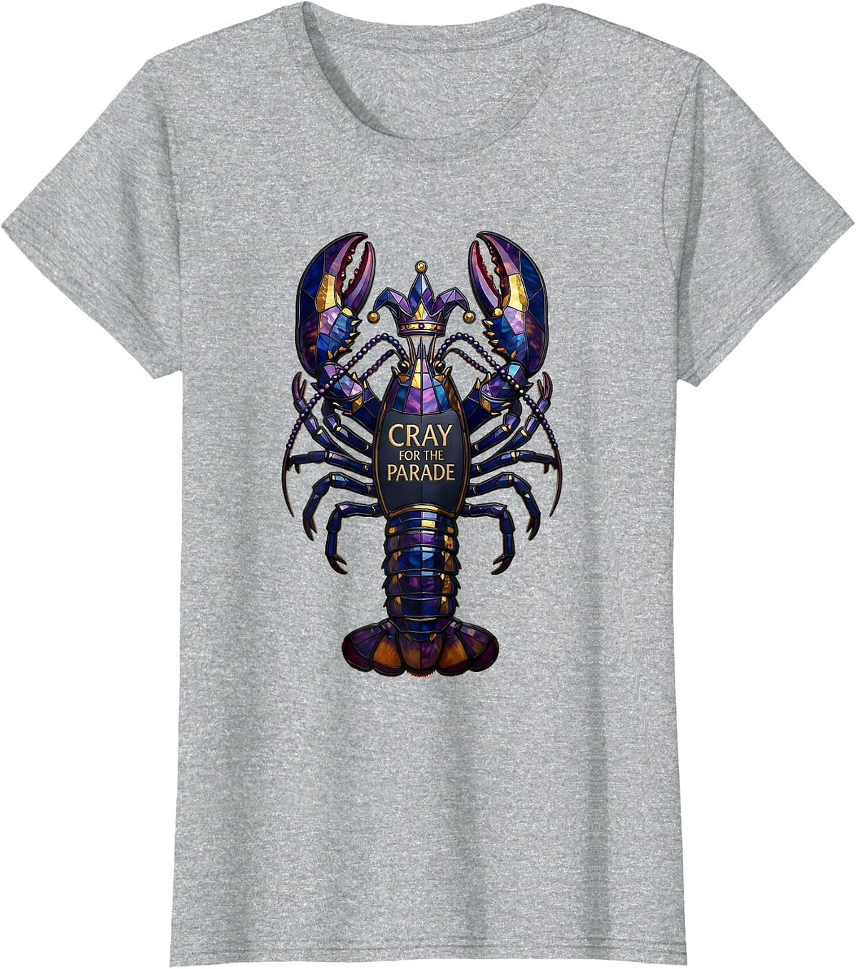 Women's Cray For The Parade Stained Glass Mardi Gras Fat Tuesday T-Shirt - Heather Grey