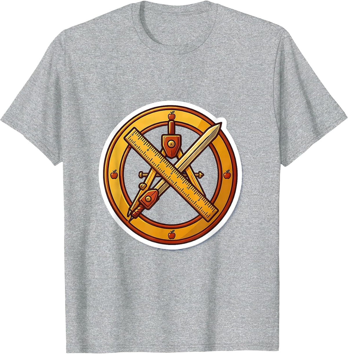 Men's 4th Grade Teacher Ruler and Compass Crossed Design T-Shirt - Heather Grey