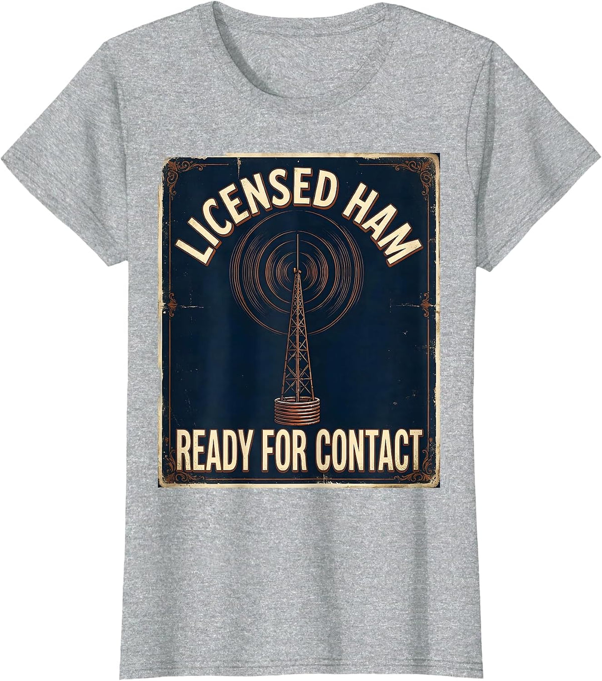 Women's Licensed Ham, Ready For Contact Vintage Ham Radio Operator T-Shirt - Heather Grey