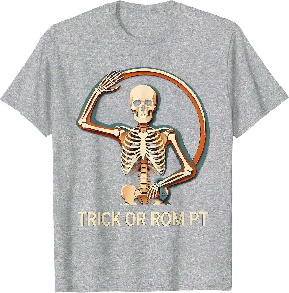 Men's Trick Or ROM PT Physical Therapy Halloween Skeleton T-Shirt - Heather Grey