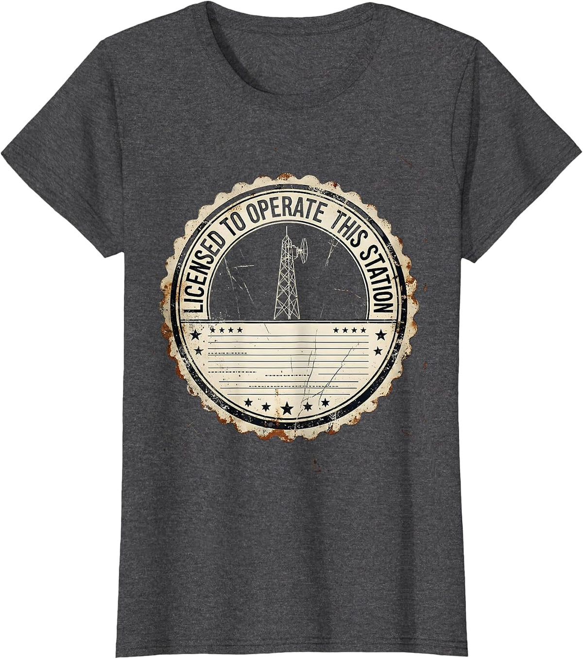 Women's Licensed To Operate This Station Distressed Ham Radio T-Shirt - Dark Heather Grey