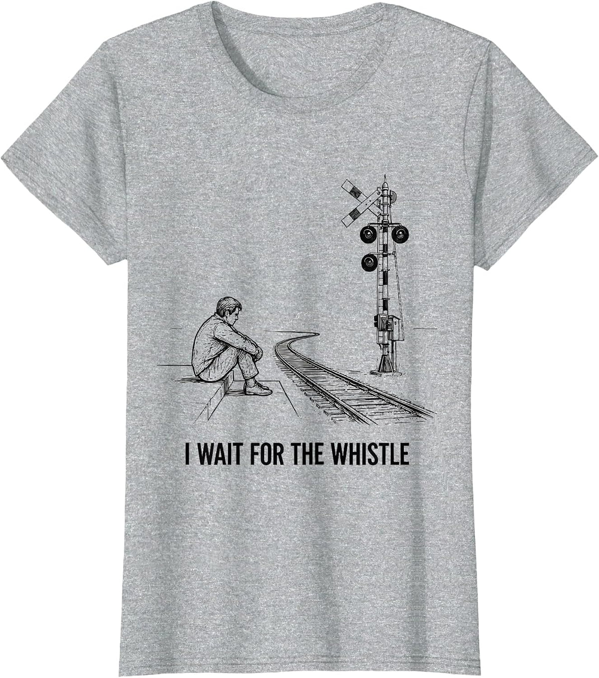 I Wait For The Whistle Steam Locomotive Train Enthusiast T-Shirt - Heather Grey