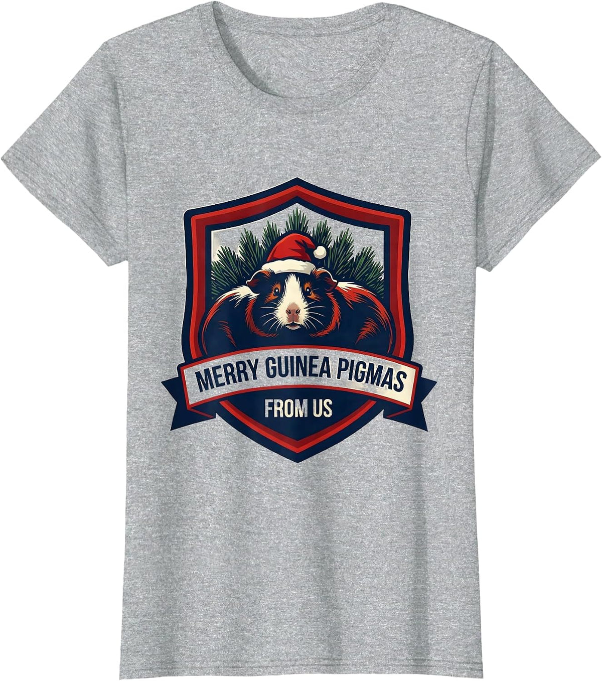 Women's Merry Guinea Pigmas From Us Cute Santa Hat Guinea Pig Lover T-Shirt - Heather Grey