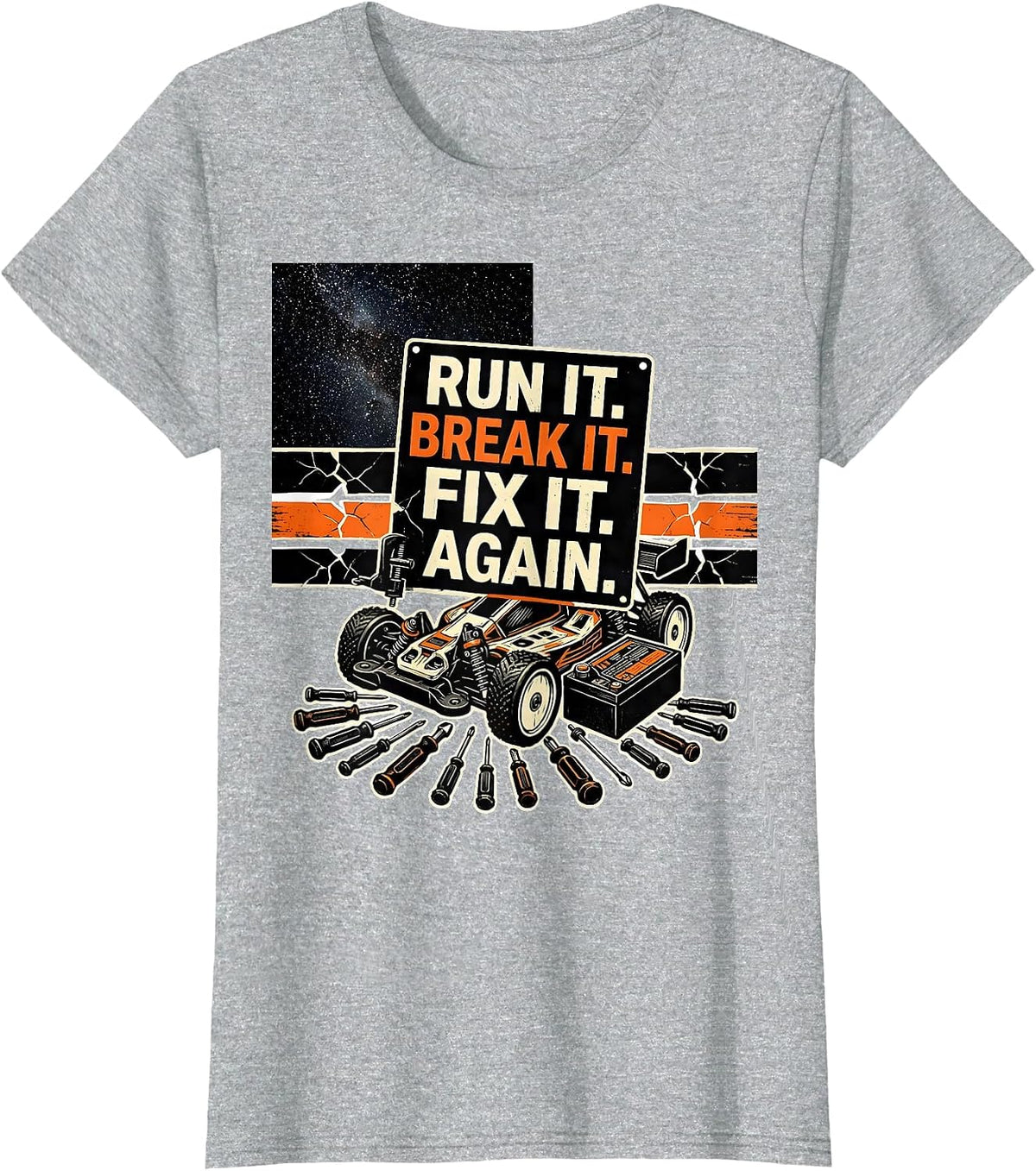 Women's Run It Break It Fix It Again Patriotic RC Car Hobbyist T-Shirt - Heather Grey