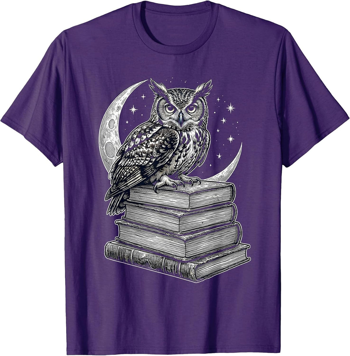 Men's Paraprofessional Owl on Textbooks Night Design T-Shirt - Purple