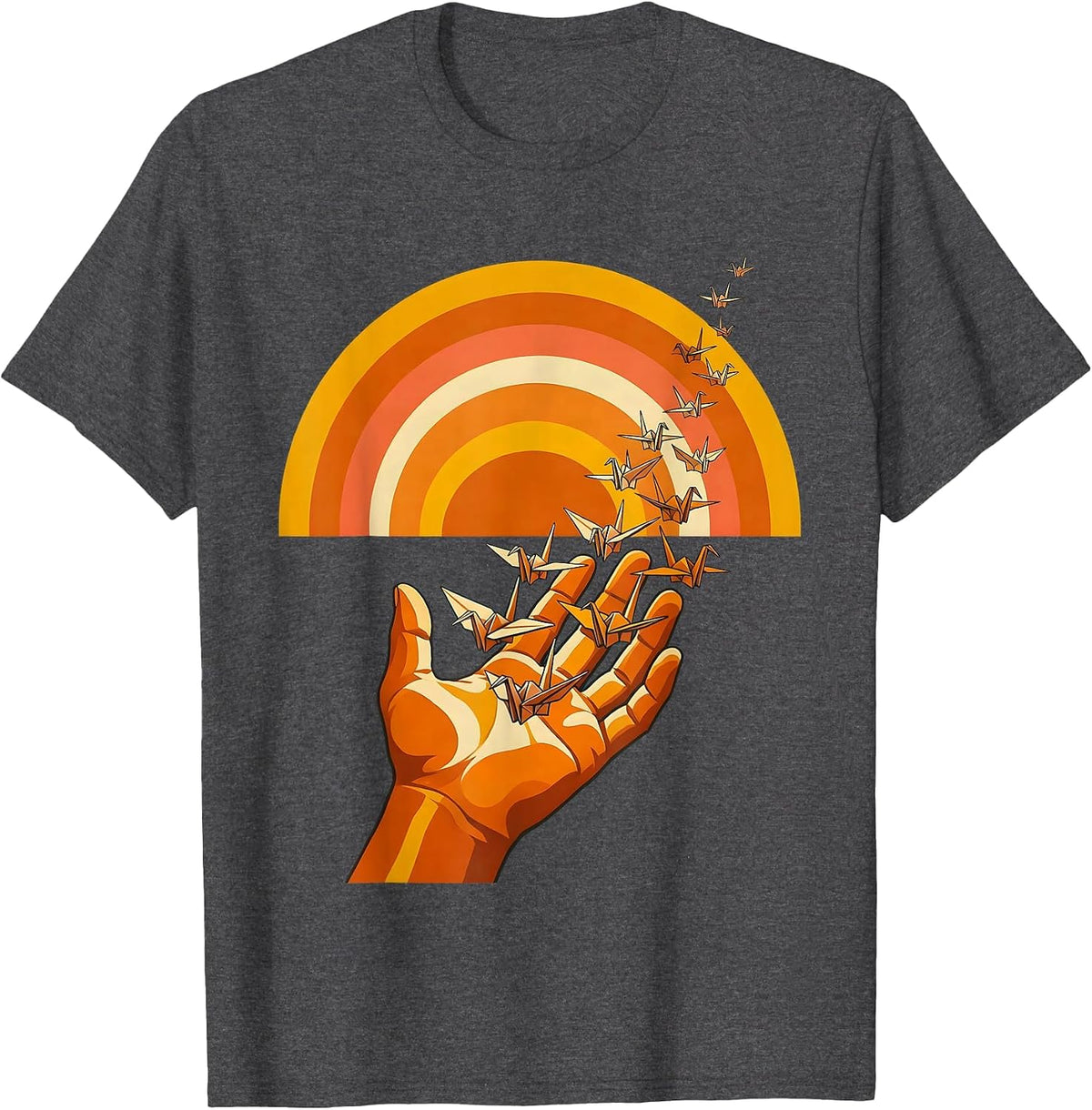 Paraprofessional Open Hand Releasing Paper Birds T-Shirt - Dark Heather Grey