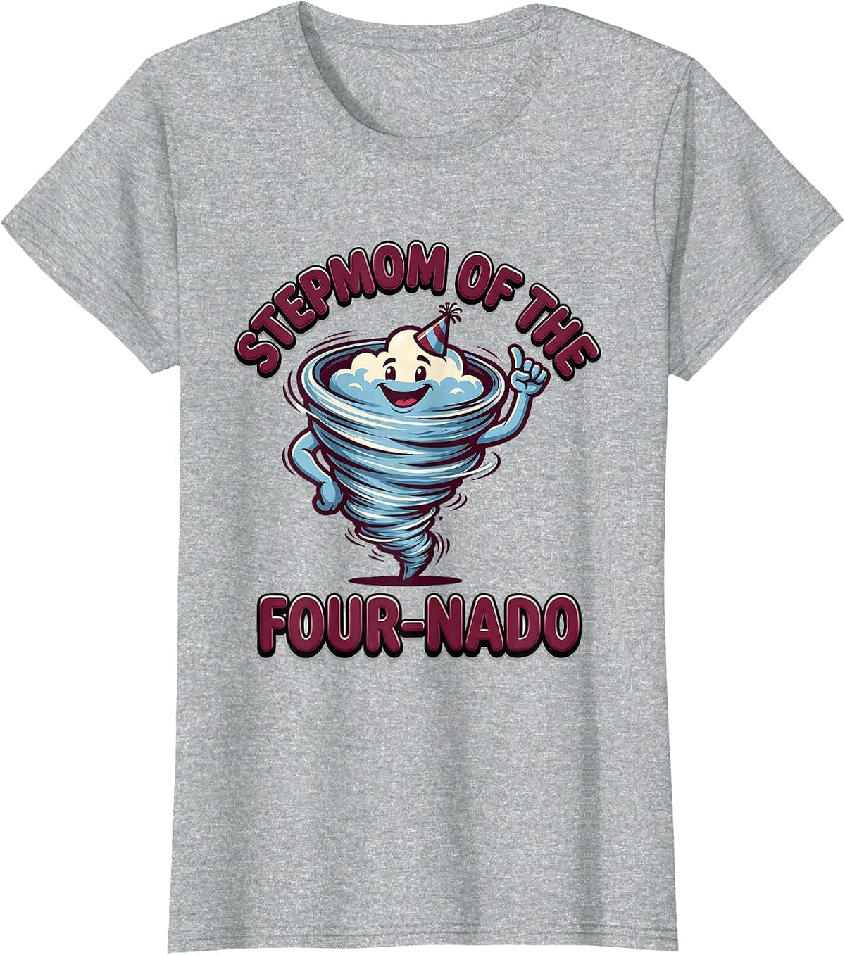 Stepmom Of The Four-Nado Funny Tornado 4th Birthday Party T-Shirt - Heather Grey