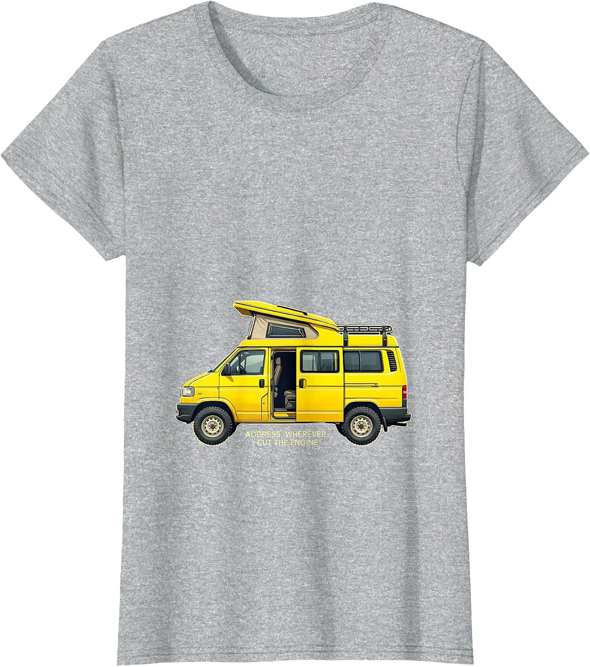 Women's Address: Wherever I Cut The Engine Retro Van Life Camper Van T-Shirt - Heather Grey