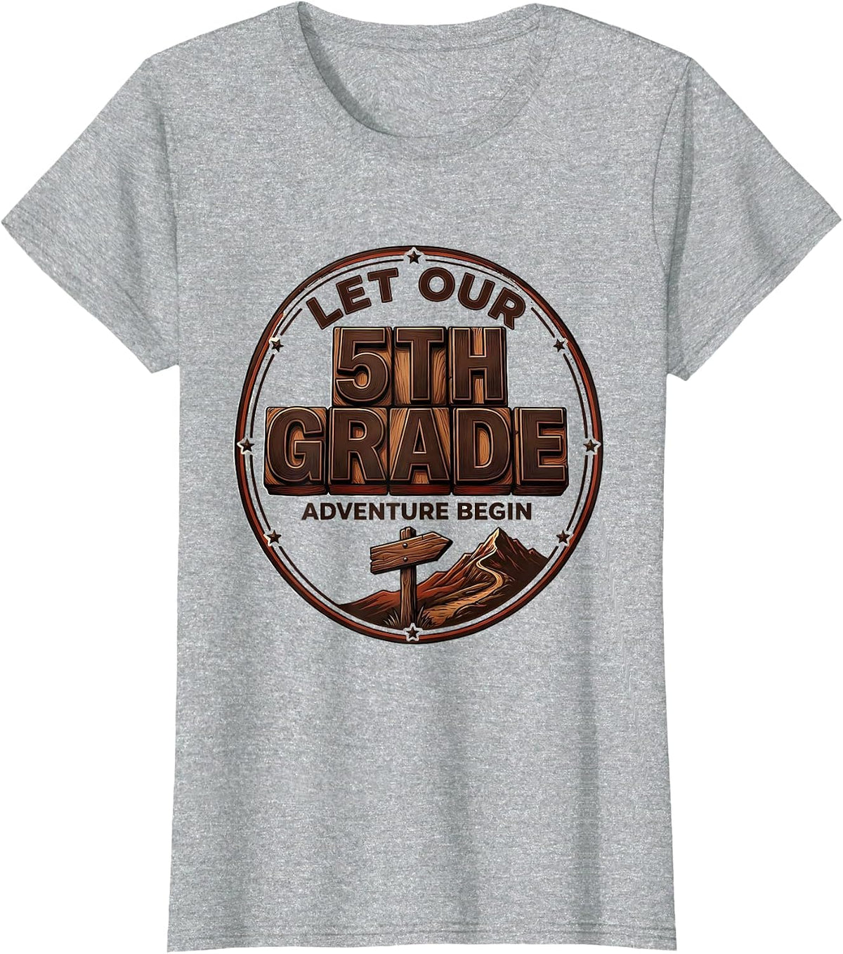 Women's Let Our 5th Grade Adventure Begin Fifth Grade Teacher Team T-Shirt - Heather Grey