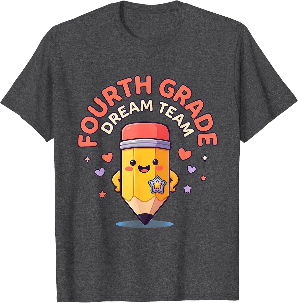 Fourth Grade Dream Team Cute Kawaii Back to School Teacher T-Shirt - Dark Heather Grey
