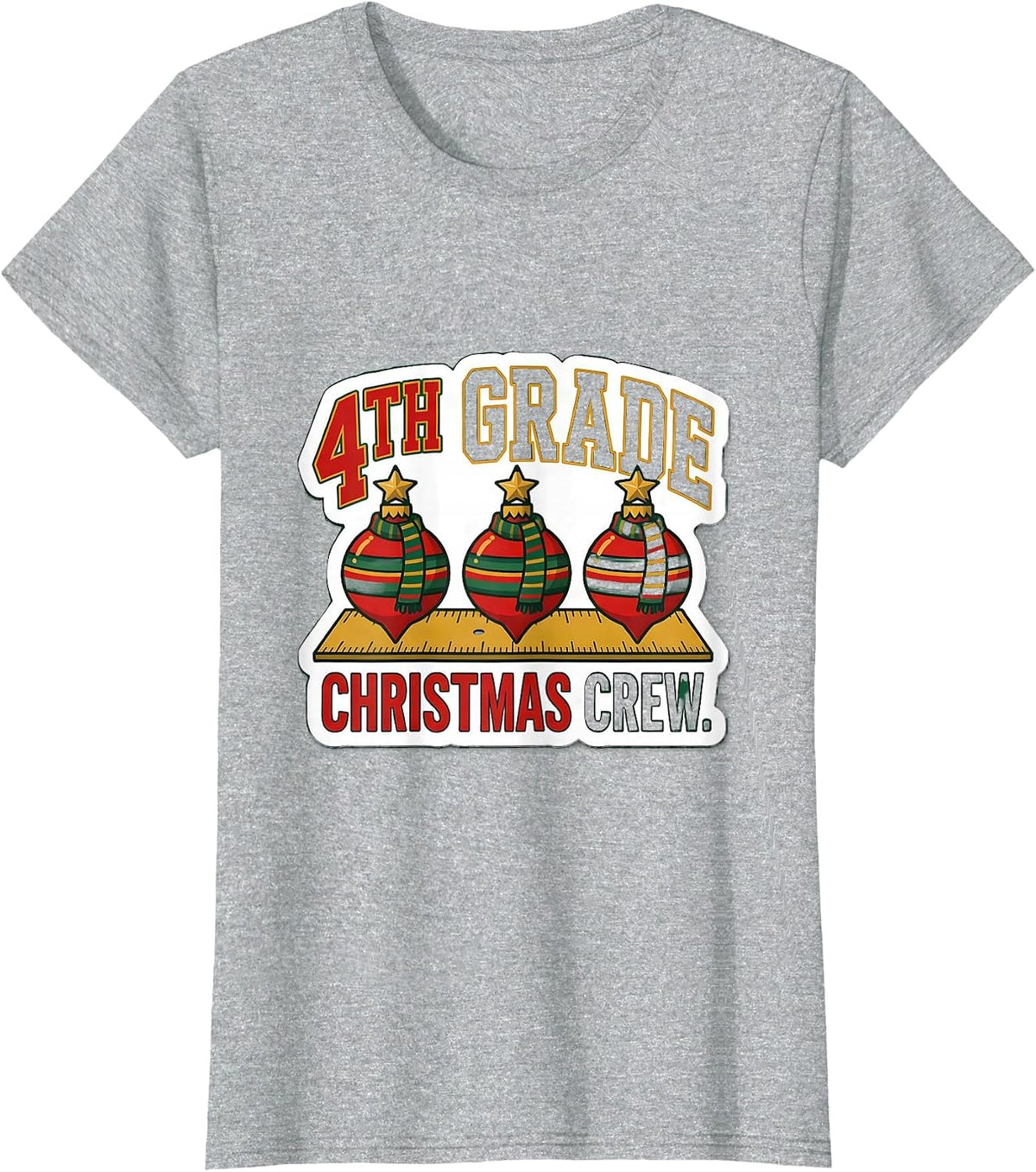 4th Grade Christmas Crew Teacher Humor Classroom Xmas T-Shirt - Heather Grey