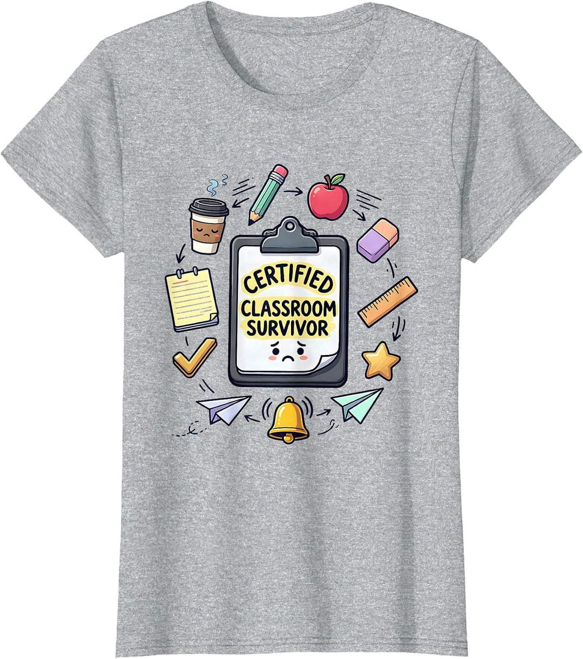 Certified Classroom Survivor Substitute Teacher T-Shirt - Heather Grey