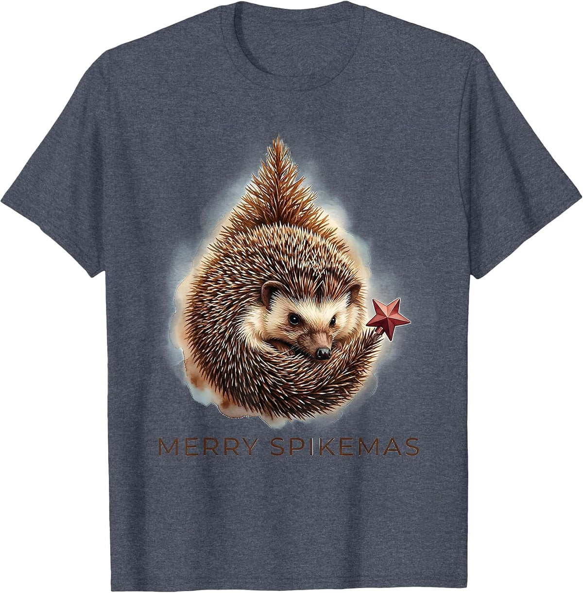 Merry Spikemas Watercolor Hedgehog Christmas Novelty Humor T-Shirt - Heather Blue