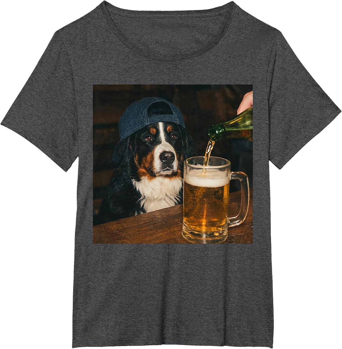 Bernese Mountain Dog Drinking Beer Funny Dog Meme T-Shirt - Dark Heather Grey