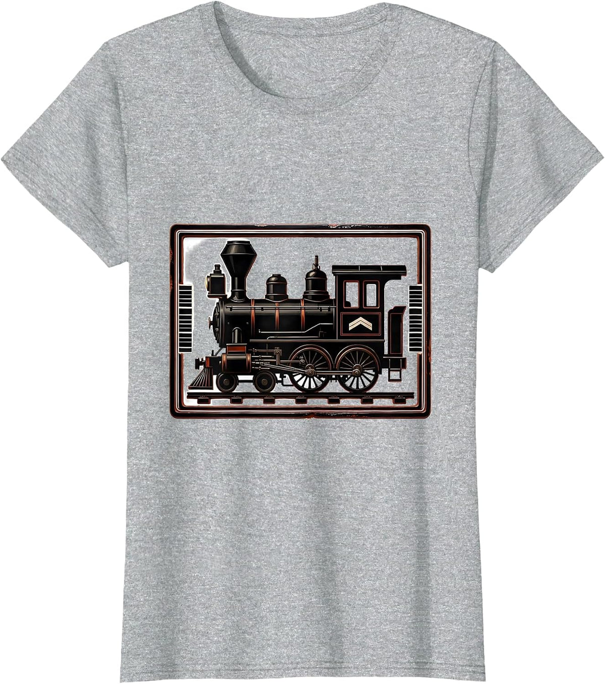 Steam Locomotive Silhouette Vintage Train Enthusiast T-Shirt - Heather Grey