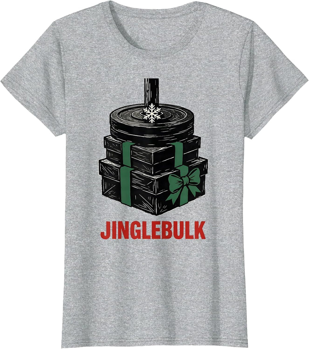 Women's Jinglebulk Funny Christmas Gym Weightlifting Fitness Gift T-Shirt - Heather Grey