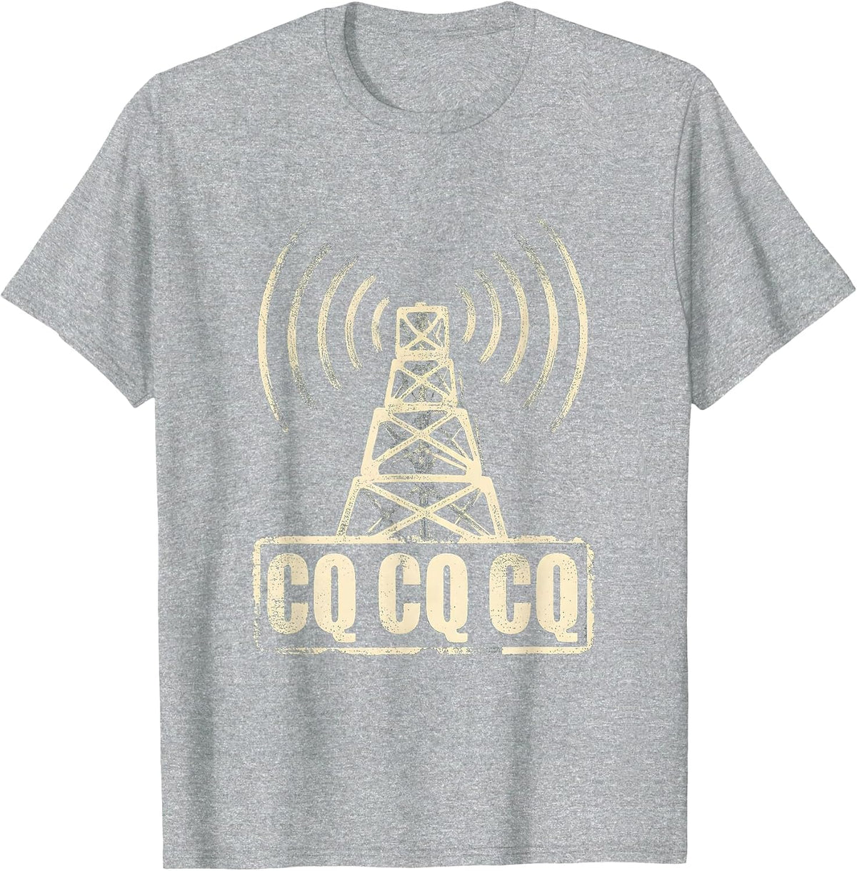 Men's CQ CQ CQ Rubber Stamp Ham Radio Operator Nerdy Humor T-Shirt - Heather Grey