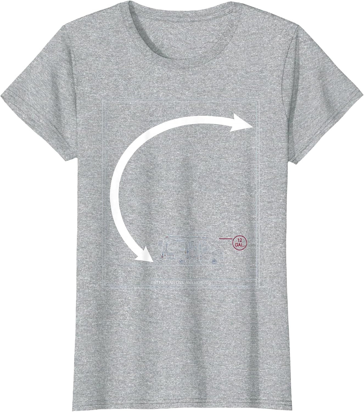 Twelve Gallons Any Horizon Technical Blueprint Retro Van T-Shirt - Heather Grey