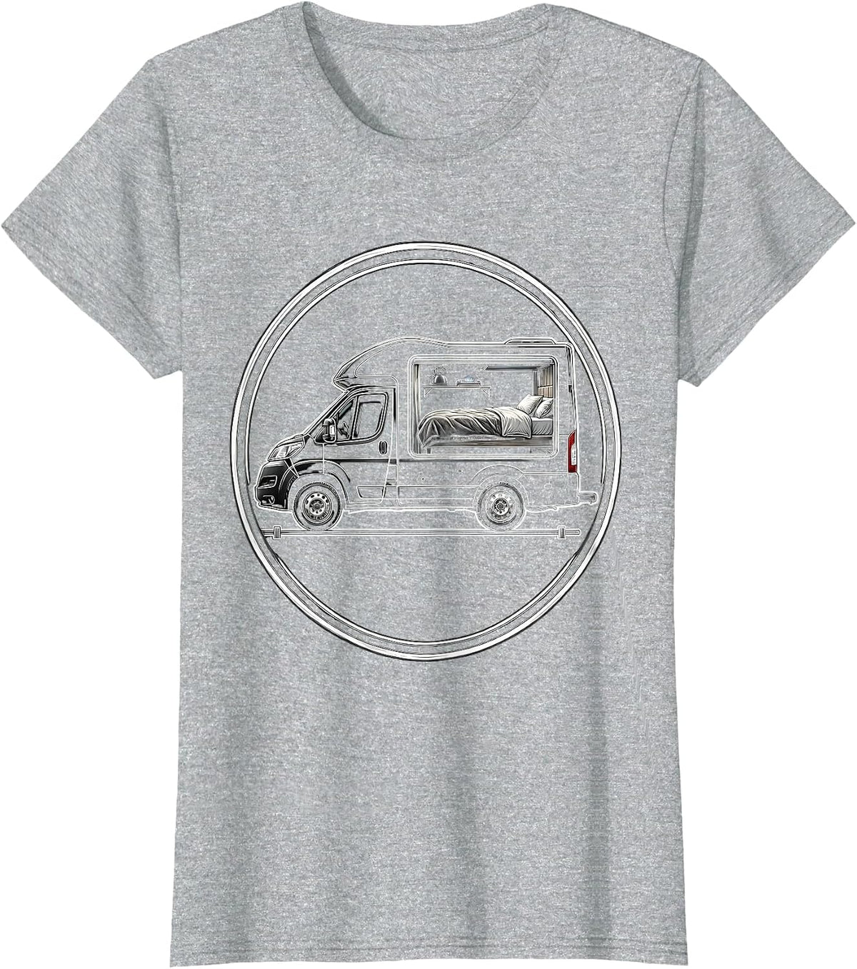 Van Camper Badge Van Life Road Trip Enthusiast T-Shirt - Heather Grey