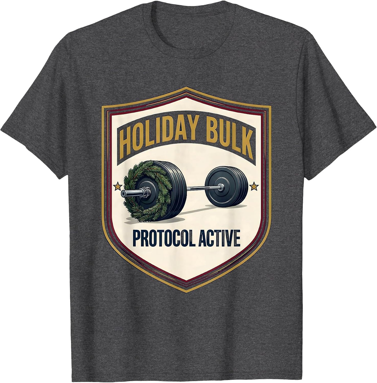 Men's Holiday Bulk Protocol Active Funny Christmas Weightlifting T-Shirt - Dark Heather Grey