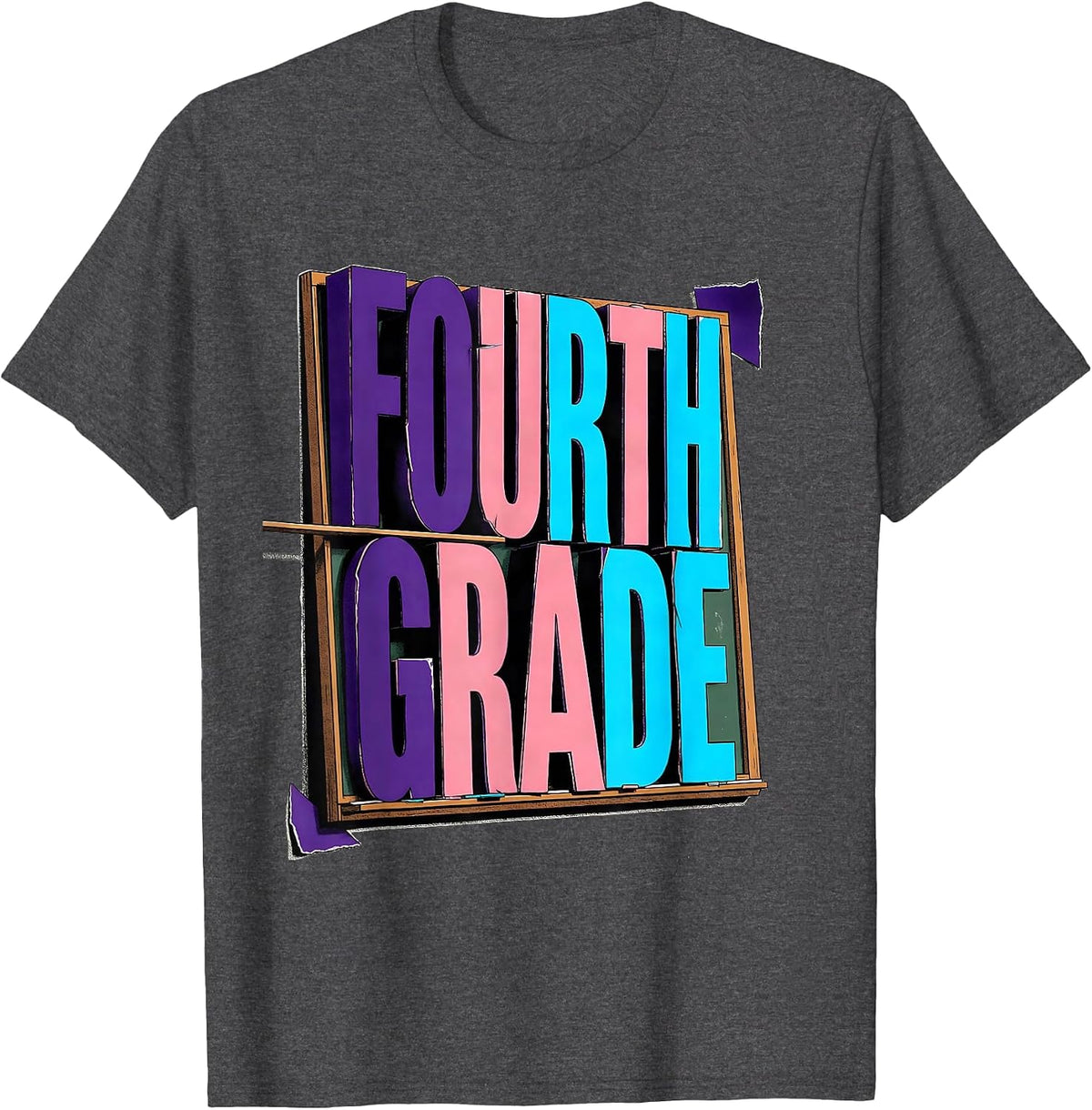 Fourth Grade New Wave Typography Back To School Girl Teacher T-Shirt - Dark Heather Grey