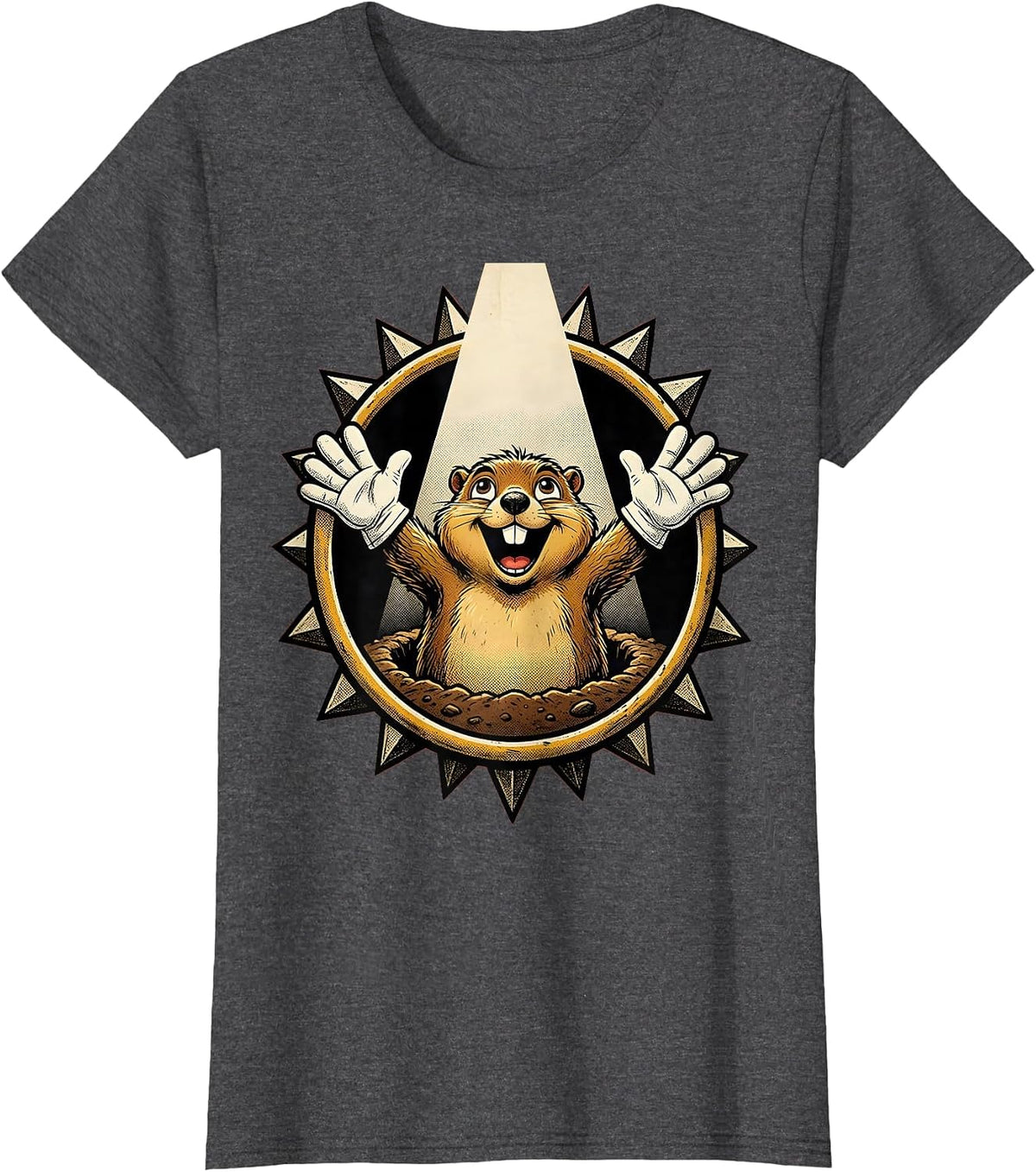 Women's Dramatic Groundhog Spotlight Funny Illustration T-Shirt - Dark Heather Grey