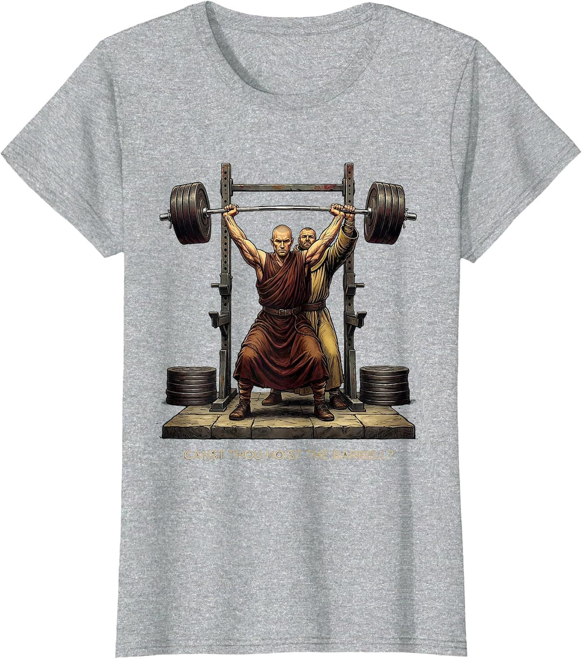 Women's Canst Thou Hoist the Barbell Funny Christian Gym Workout T-Shirt - Heather Grey
