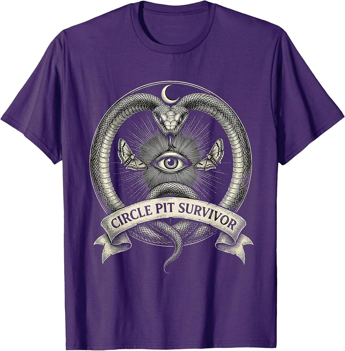 Men's Circle Pit Survivor Metal Band Graphic Design T-Shirt - Purple