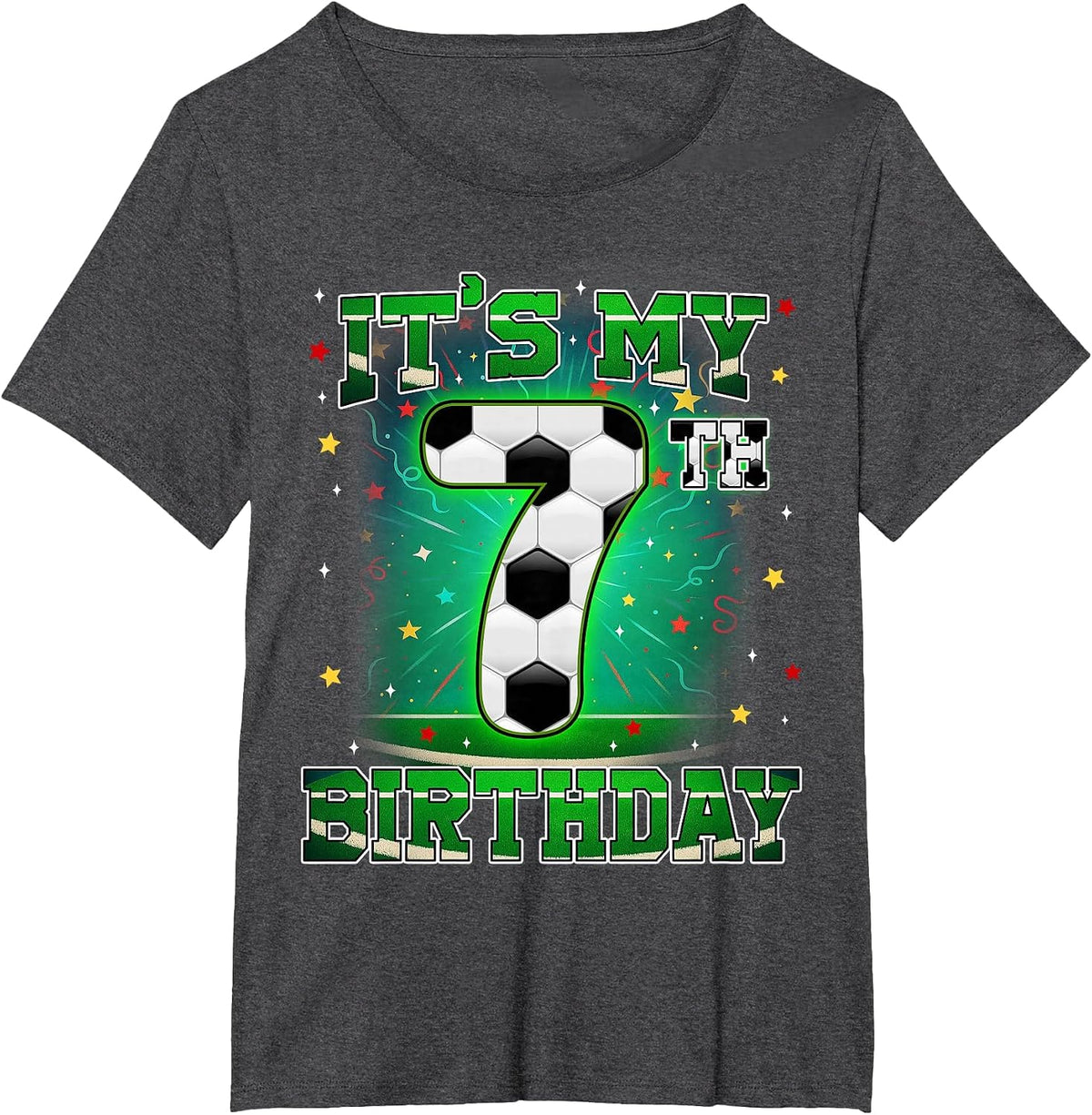 Its My 7th Birthday Boys Soccer 7 Years Old Party Matching T-Shirt - Dark Heather Grey