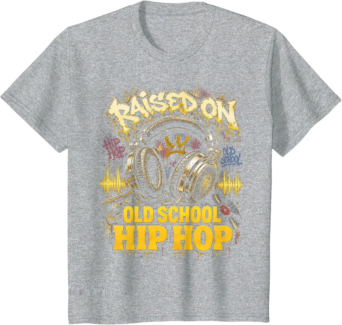 Raised On Old School Hip Hop Cassette Graffiti Rap T-Shirt, Youth, Heather Grey, 4T - As Pictured
