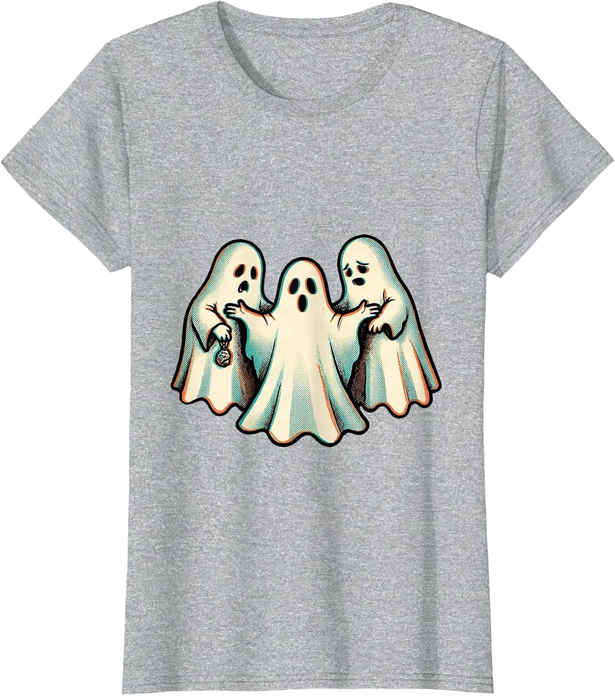 Women's Rounded Ghost Trio Risograph Mental Health Awareness T-Shirt - Heather Grey