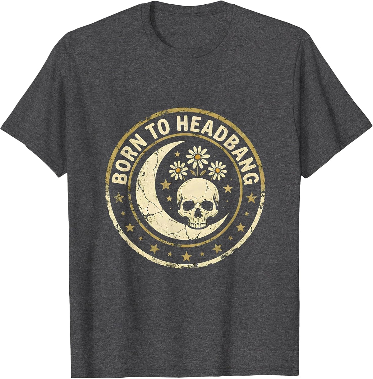 Men's Born to Headbang Rock Music Graphic Design T-Shirt - Dark Heather Grey