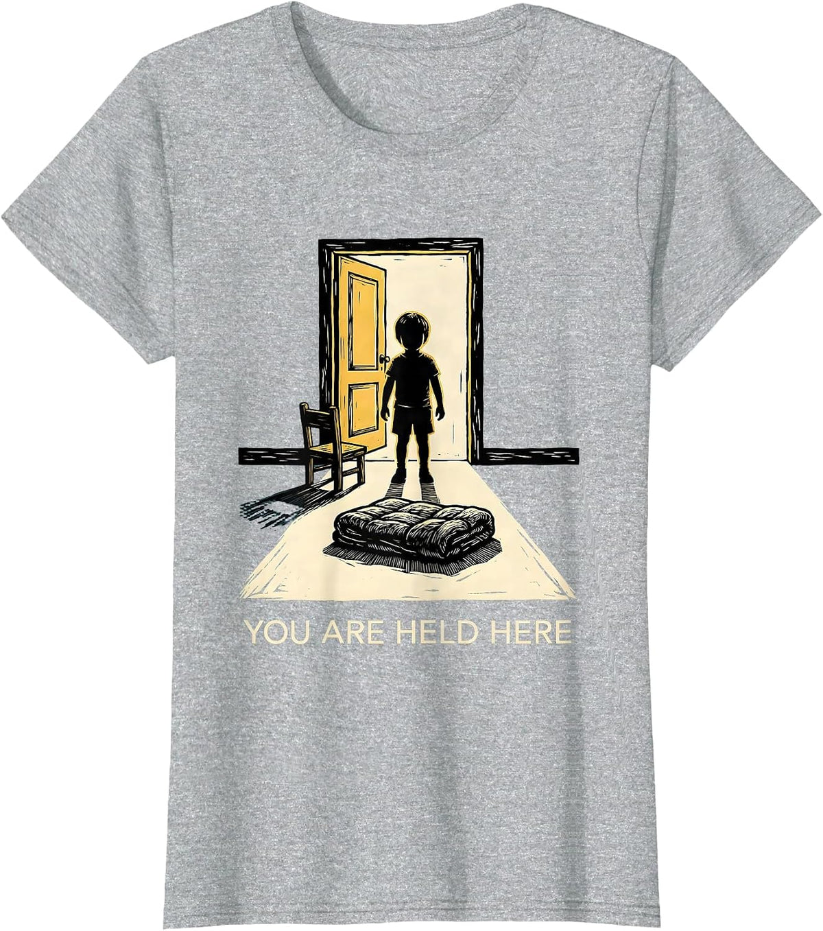 Women's You Are Held Here Linocut Mental Health Counselor Awareness T-Shirt - Heather Grey