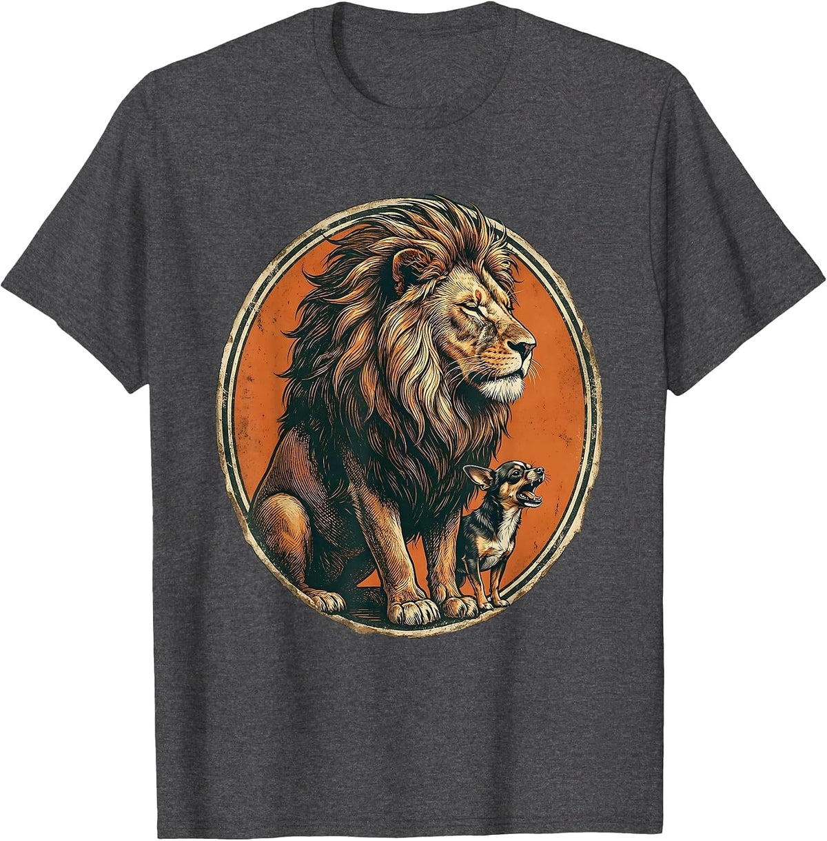Men's Lion Unbothered by Tiny Chihuahua Graphic T-Shirt - Dark Heather Grey