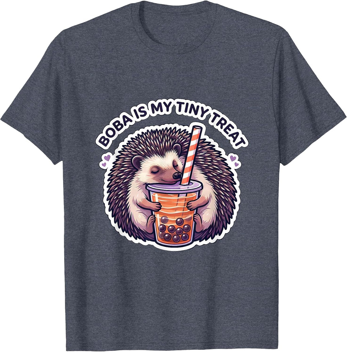 Boba Is My Tiny Treat Kawaii Hedgehog Boba Tea Lover Gift T-Shirt - Heather Blue
