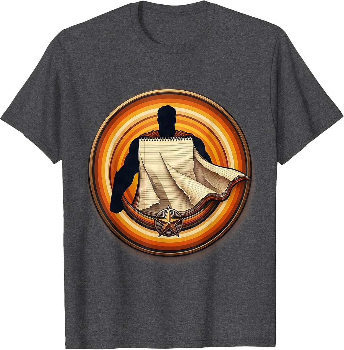 Men's Paraprofessional Superhero Notebook Paper Cape T-Shirt - Dark Heather Grey